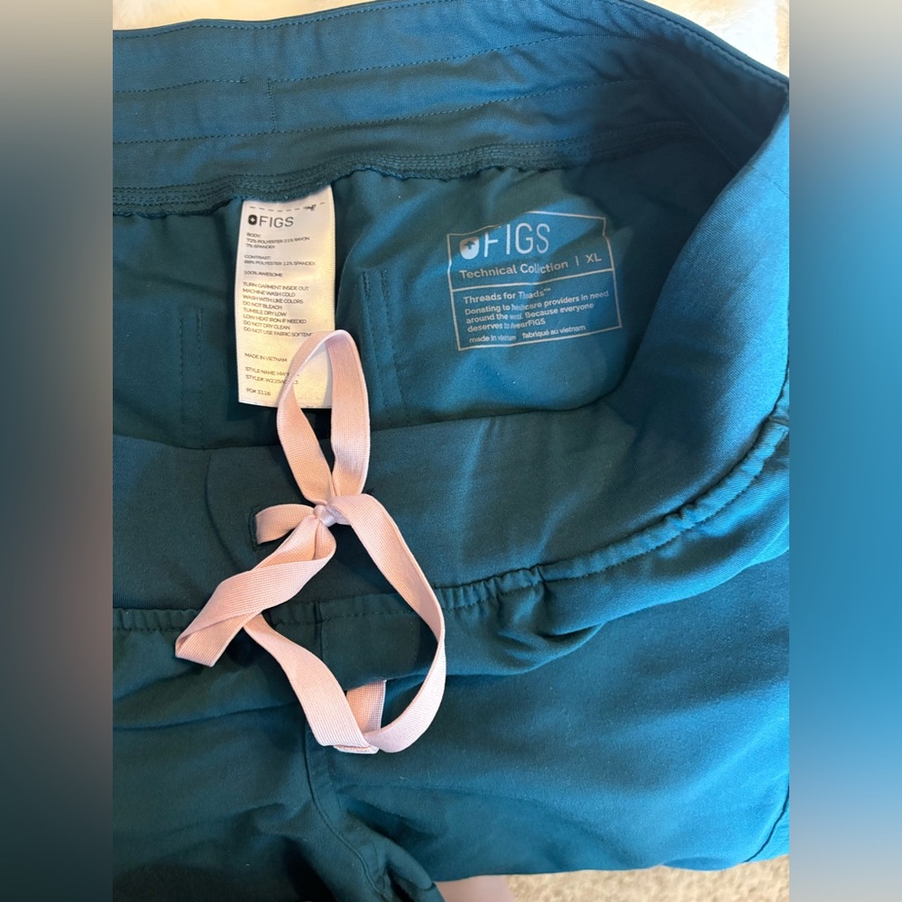 Figs Teal Track Pants with Pink Drawstring